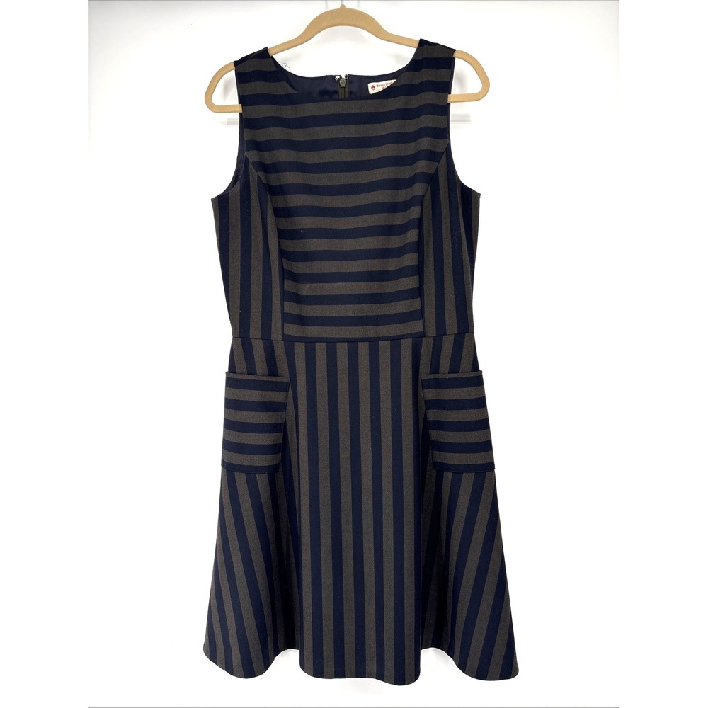 BROOKS BROTHERS x RED FLEECE Flare Dress 12 Black Striped Front Pockets Career